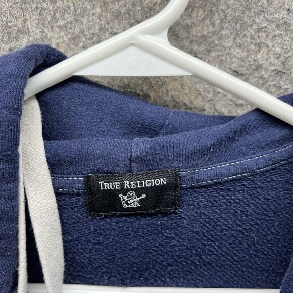 True Religion Hoodie Mens Medium Blue Classic Logo Zip Up Hooded Sweatshirt - Picture 9 of 10